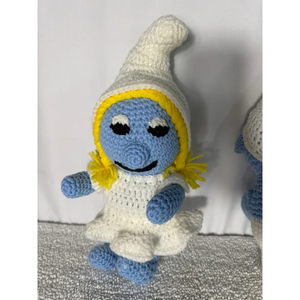 Vintage Crochet Smurf and Smurfette Handmade‎ Blue White Smurf 15